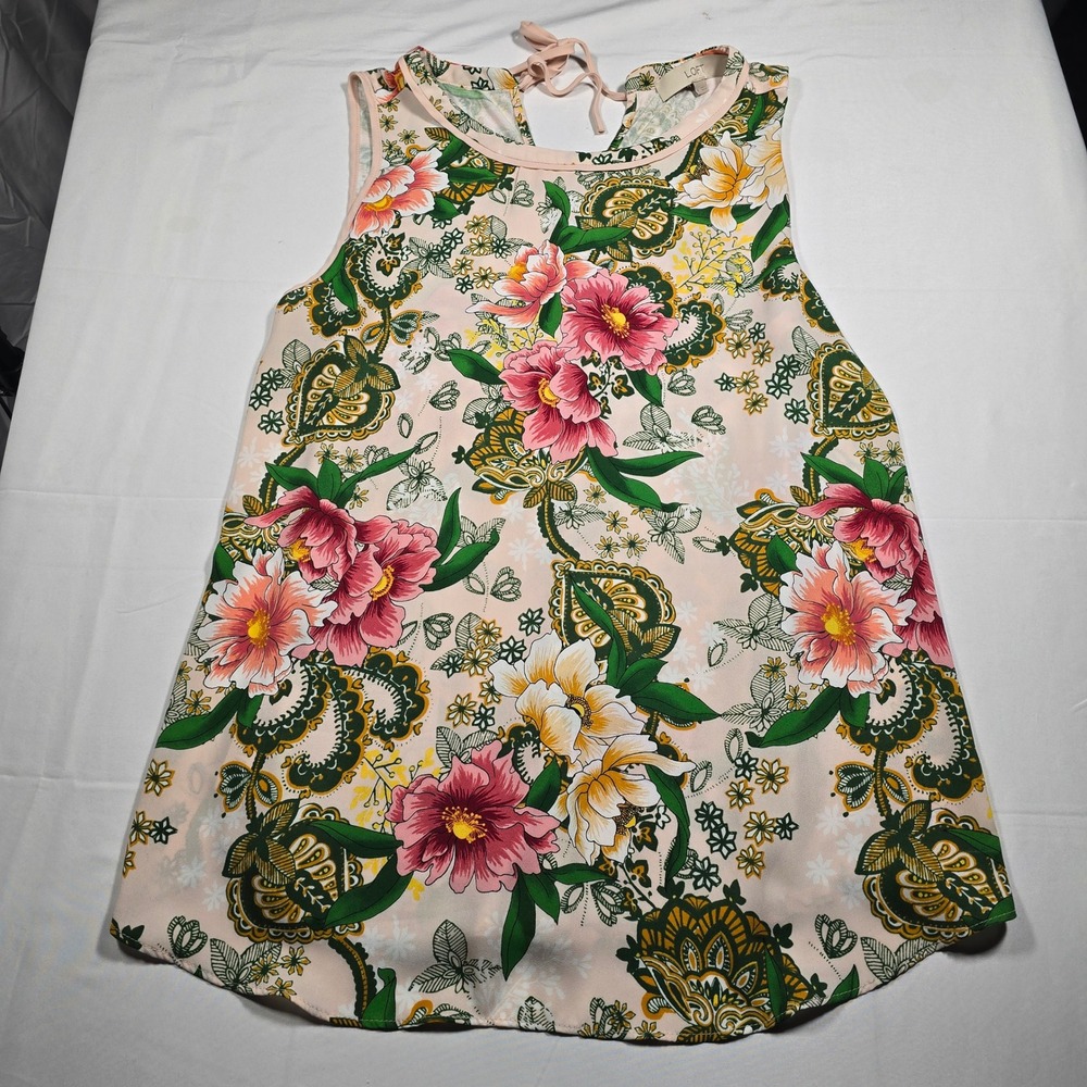 LOFT Women cottagecore medium Pink Floral Paisley Sleeveless Blouse Keyhole top